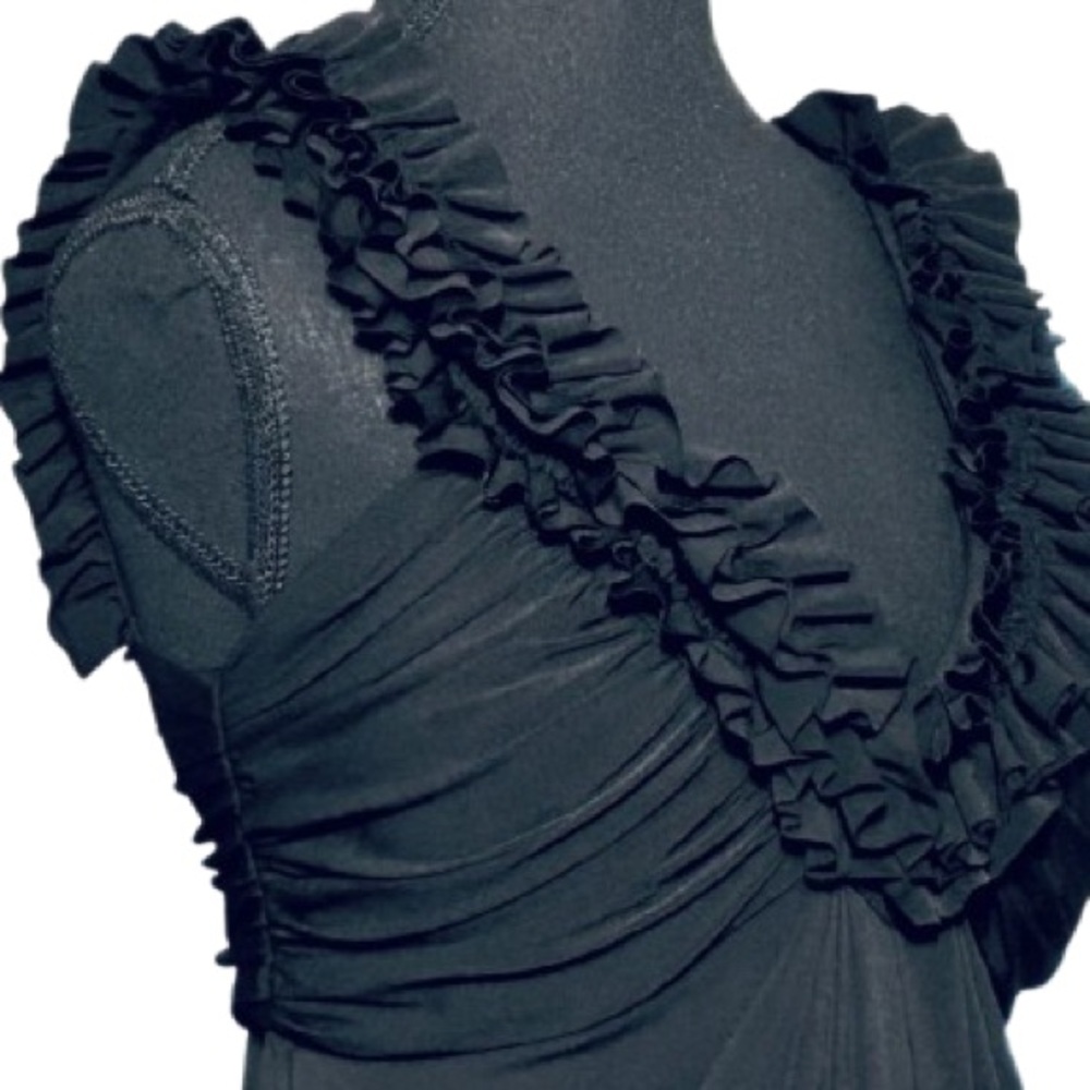 Maggy London Size 12 Spandex Dress Sleeveless Ruffled Black Cocktail Large - Picture 7 of 10
